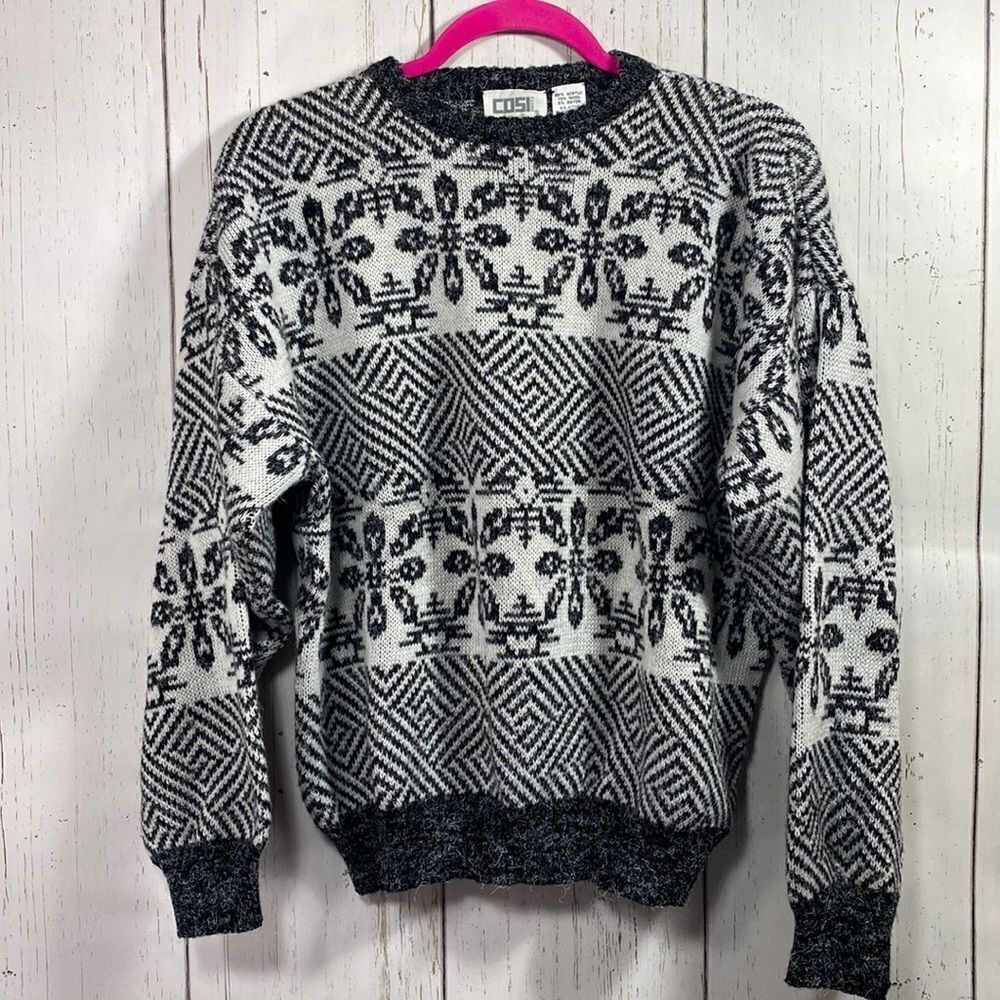 Vintage Cosi Uomo Made in Italy Wool Blend Sweater Geometric Nordic Grandpa Cozy
